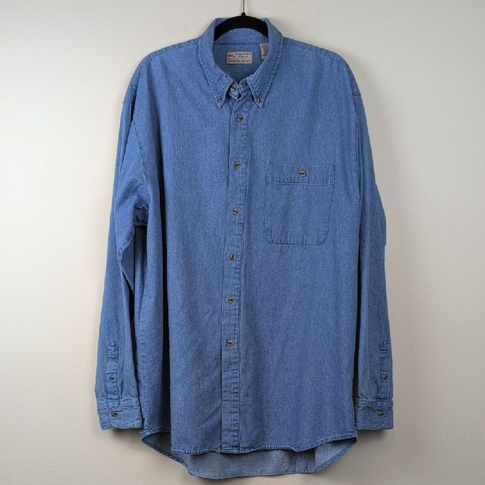 Men's Bugle Boy Original Blue Denim Button Down Cotton Shirt Size XLT